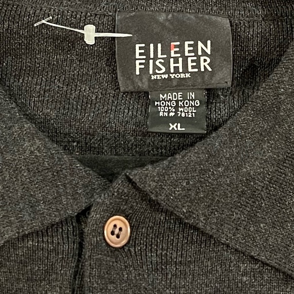 NWOT Eileen Fisher New York Mens 100% Wool Long Sleeve Collared Sweater Black XL - Picture 5 of 7